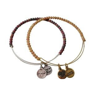 2 Alex and Ani Ether Beaded Bracelets Violet Silver & Nectar Gold Rafaelian